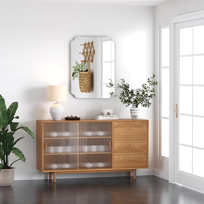 Bathroom Mirrors for Over Sink, Frameless Mirrors for Wall, 24x18 Inch Beveled