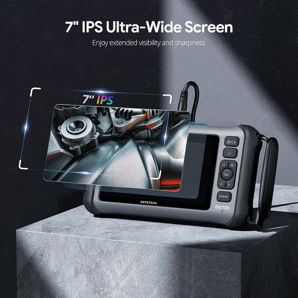 depstech 7" ips screen borescope camera with light shown in use