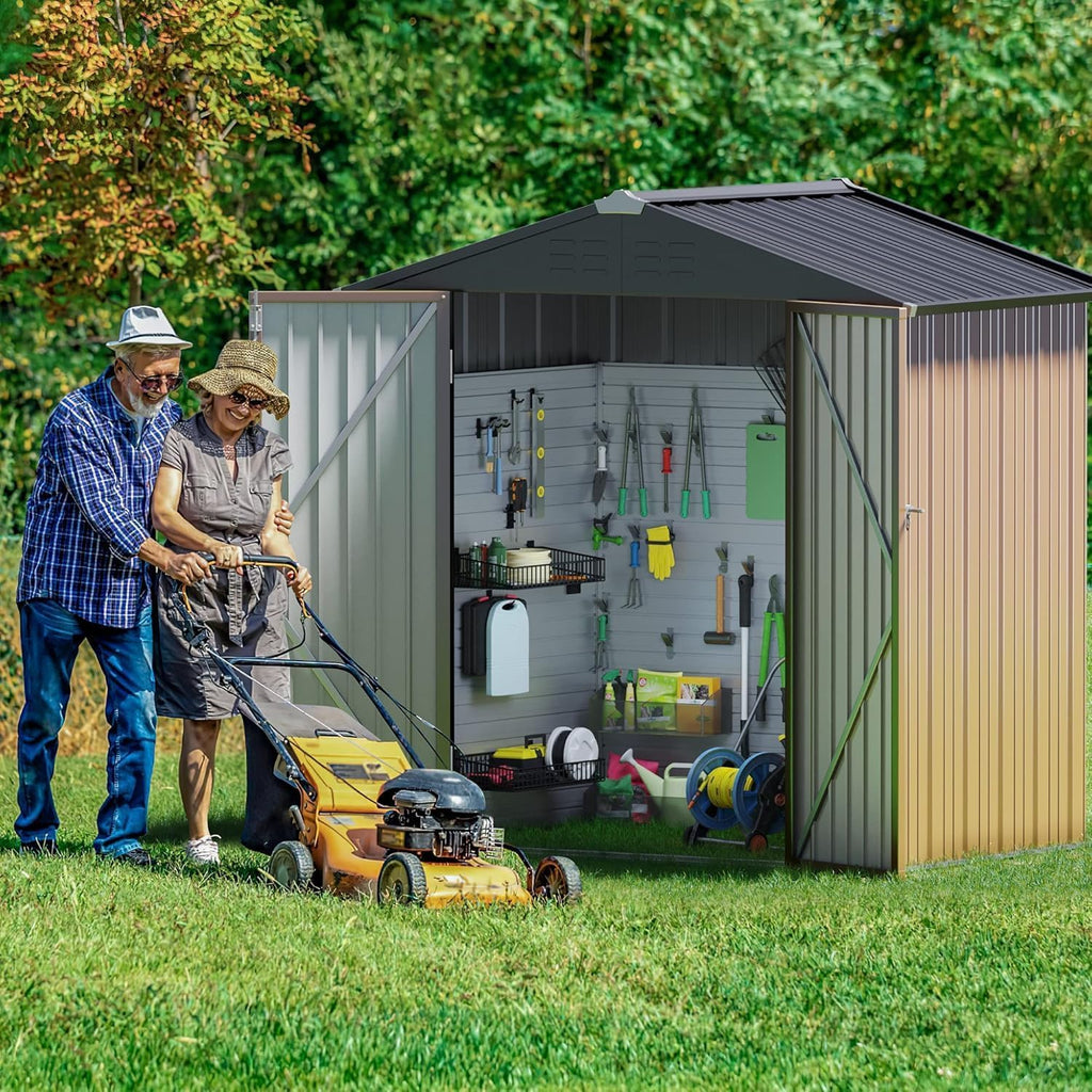 furniwell 6x4 ft outdoor storage shed, metal garden, side view