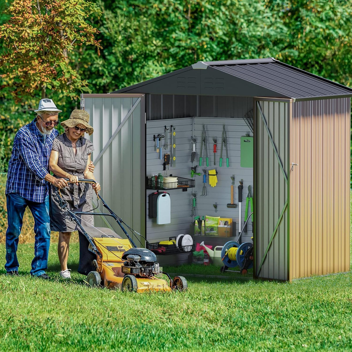 furniwell 6x4 ft outdoor storage shed, metal garden, side view
