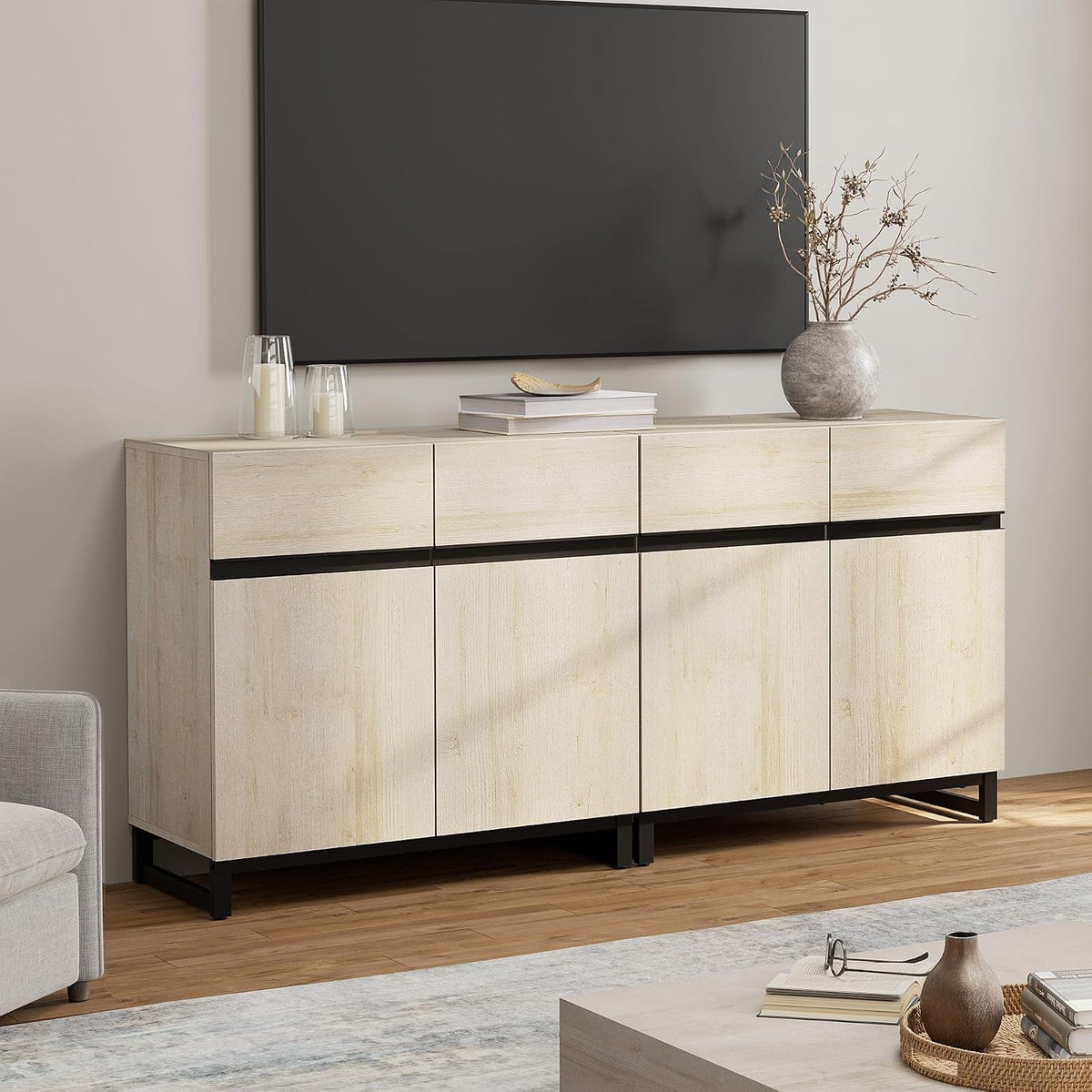 Wampat Modern TV Stand for 70 inch TVs, 2 in 1 Entertainment Center Console