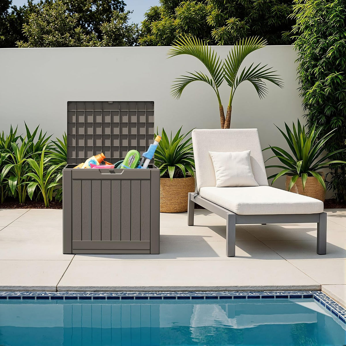 flamaker resin deck box 40 gallon waterproof outdoor, close-up detail