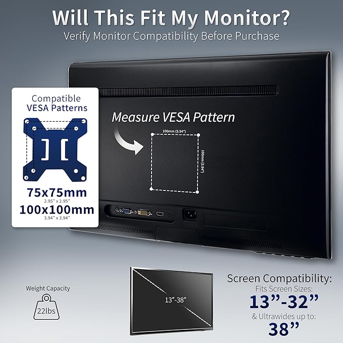 VIVO Single Monitor Arm Desk Mount, Holds Screens up to 32 inch Regular and 38