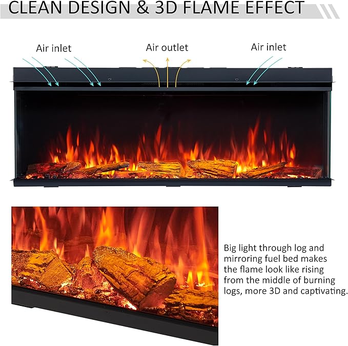 LegendFlame 51" W Smart Build in Electric Fireplace Insert, 1-2-3 Sided View