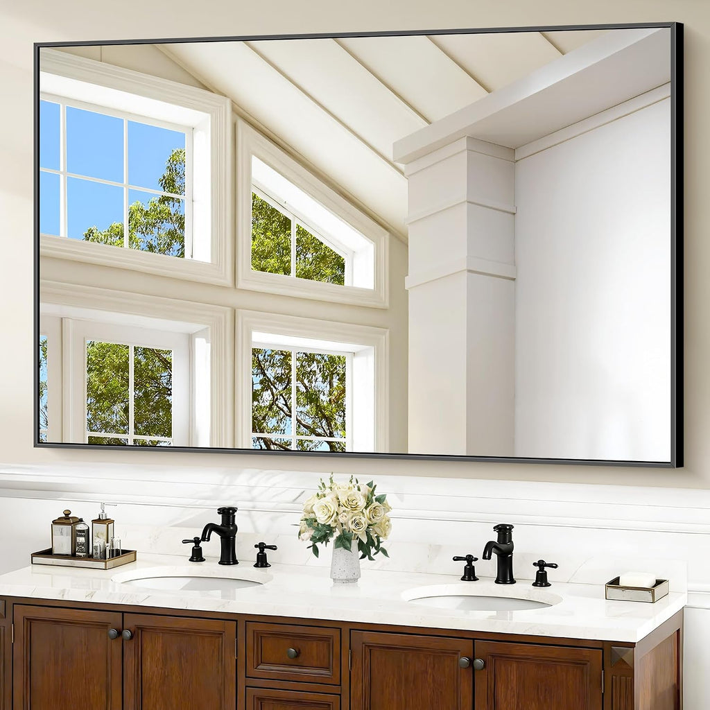 40x60inch Black Bathroom Mirror, Large Rectangular Wall Mirrors