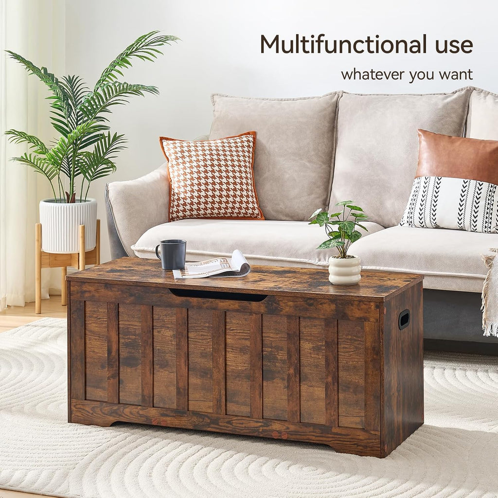 vankiley 43.3" storage chest extra large, storage bench.(rustic, side view