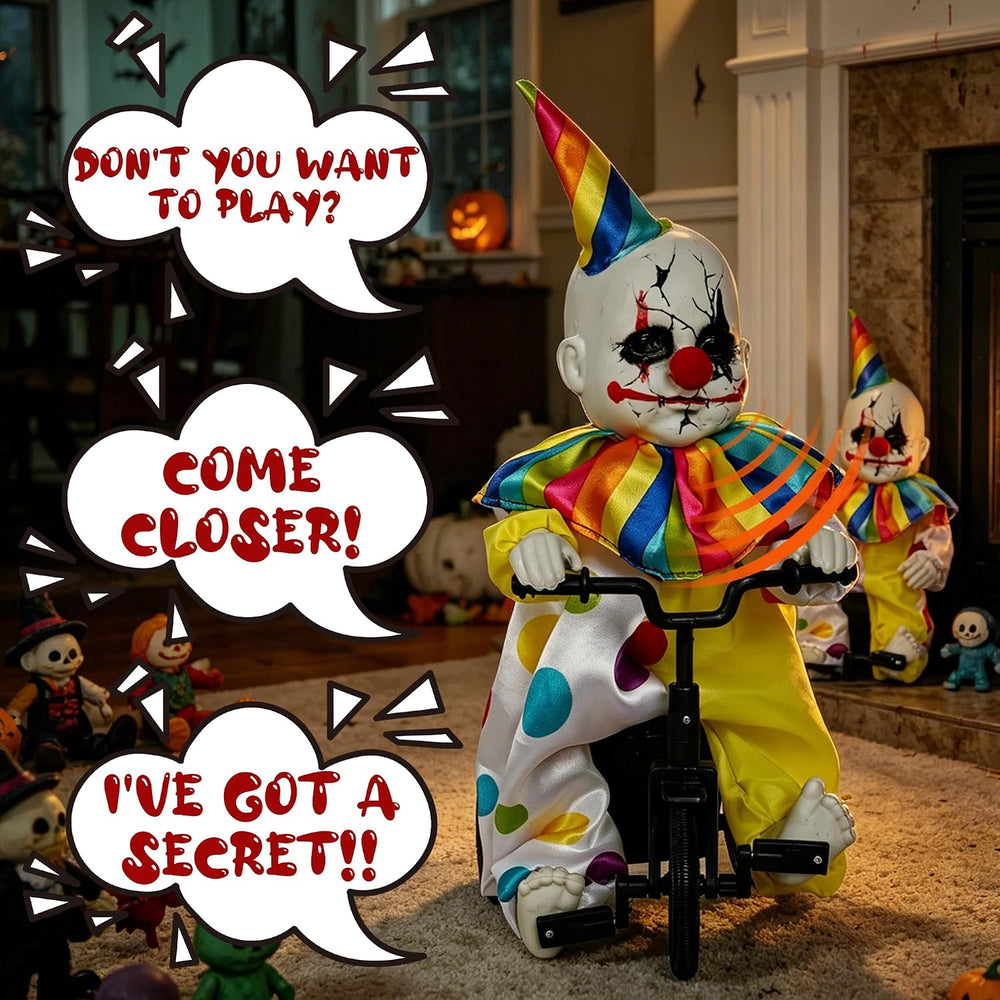 Hourleey Halloween Animated Clown Decorations, Sound Activated Riding Clown w...