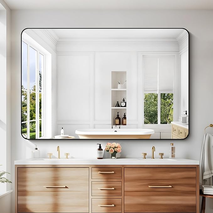 60" x 40"Bathroom Mirror, Matte Black Wall Mirror
