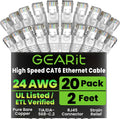GEARit Cat 6 Ethernet Cable Cat6 Network Patch, Snagless Cord, Internet (20-Pack)