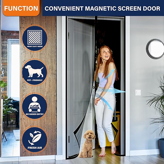 Magnetic Screen Door, Screen Door Mesh, Keep Bugs Out, Easy Install Works