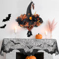 Halloween Wreath for Front Door, Witch Hat & Spiderweb Mantel Scarf Set