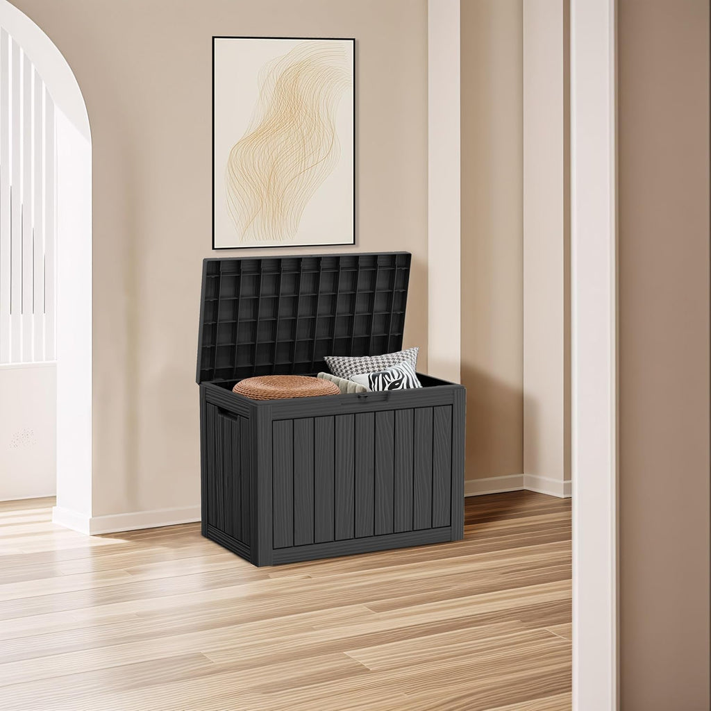 outdoor storage box 45gal waterproof resin deck box,uv-resistant on a desk or shelf