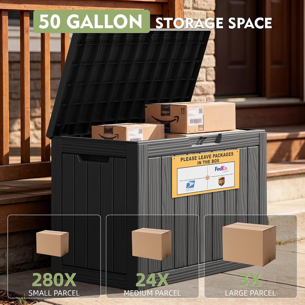 package delivery box for outside with sign 50 on a desk or shelf