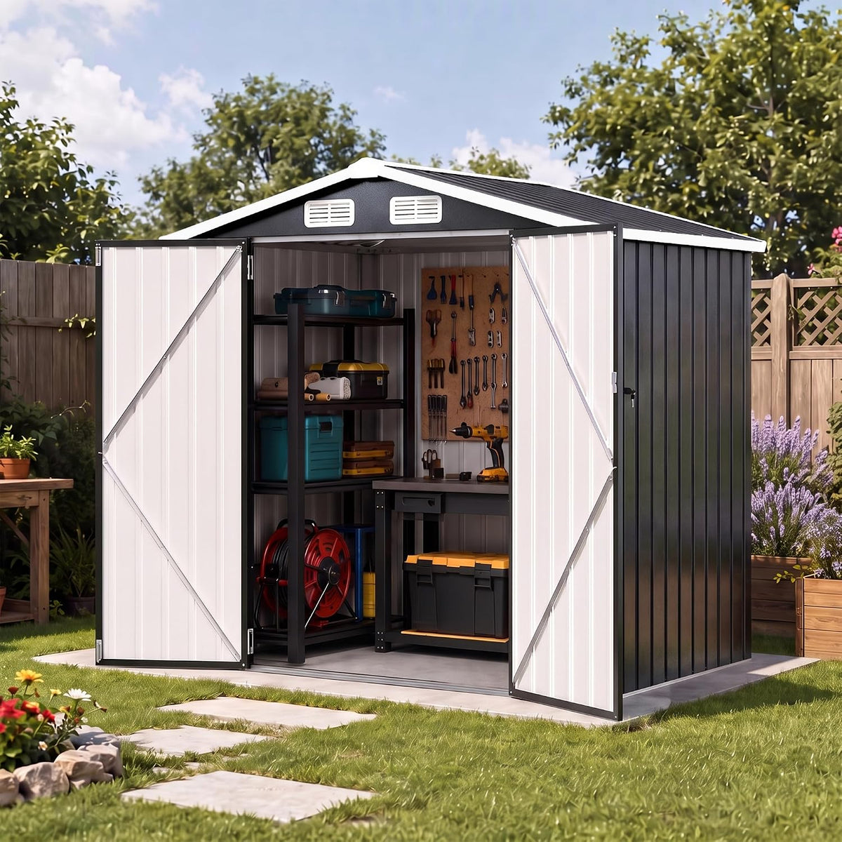 6x4ft outdoor storage shed, tool shed with sloping, package contents