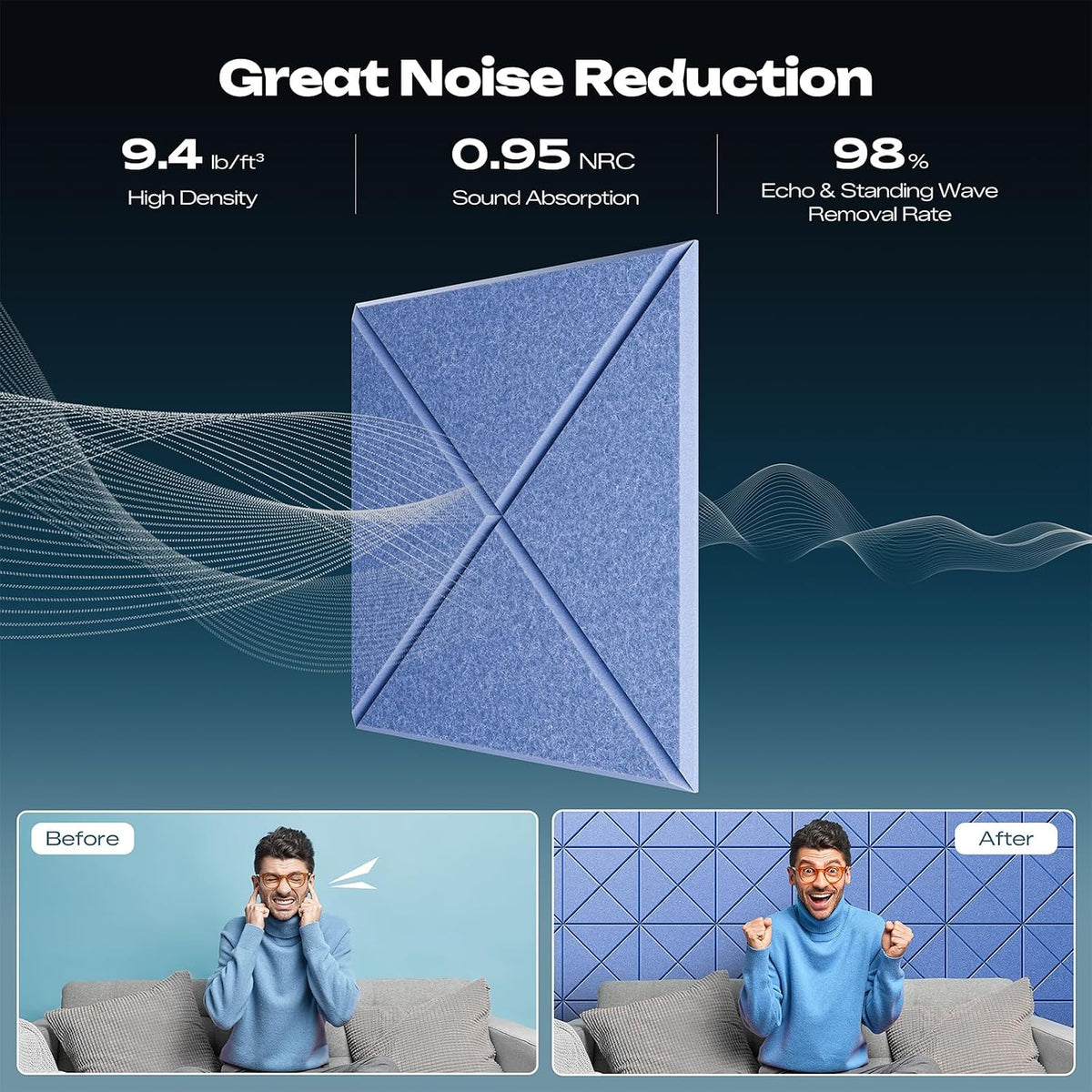 sonicism 22 pack x-lined acoustic panels, side view