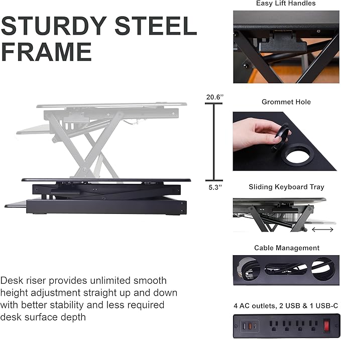 Rocelco 40" Height Adjustable Standing Desk Converter