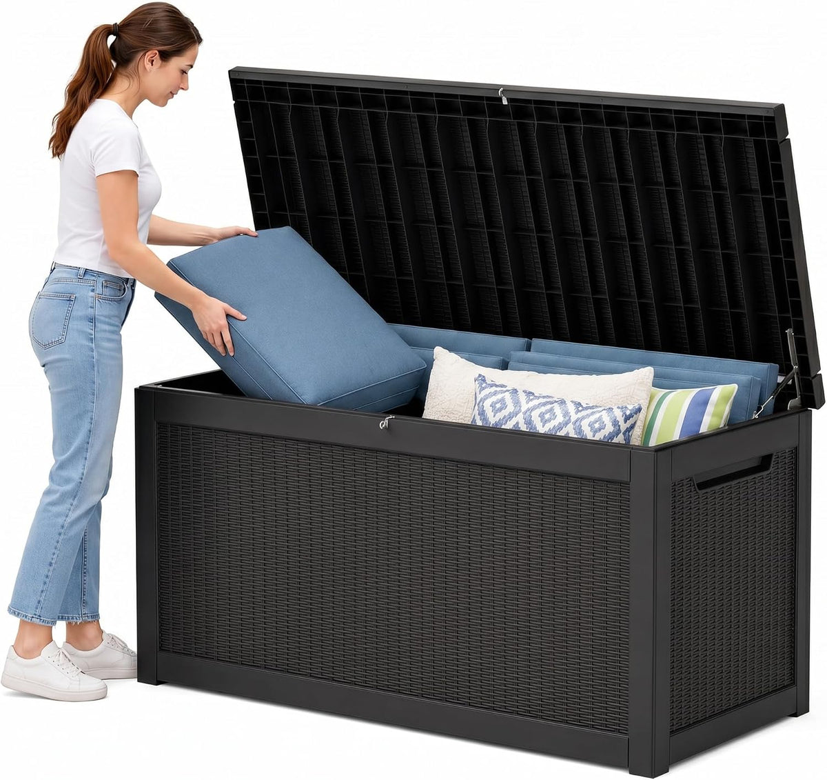 350 Gallon Extra Large Outdoor Storage Box，Resin Waterproof Deck Box，Black