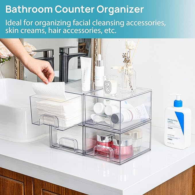 Vtopmart 10 Pack Clear Small Stackable Storage Drawers, Acrylic Bathroom Makeup