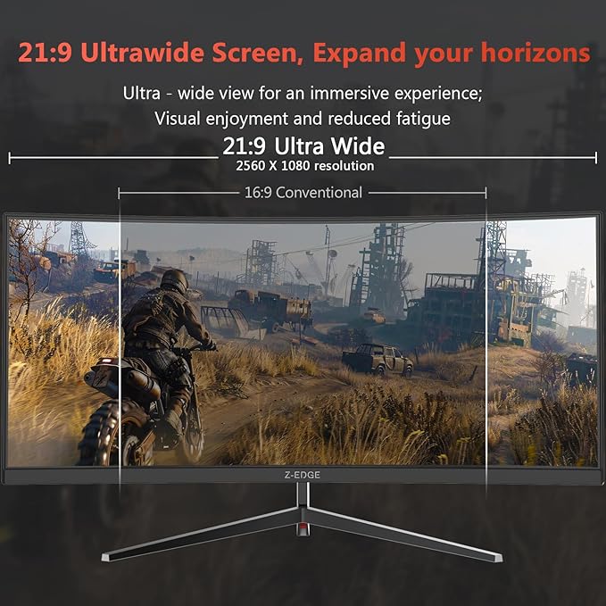 Z-Edge 30" Curved Gaming Monitor, WFHD1080P 200Hz 165Hz Monitor, MPRT 1ms