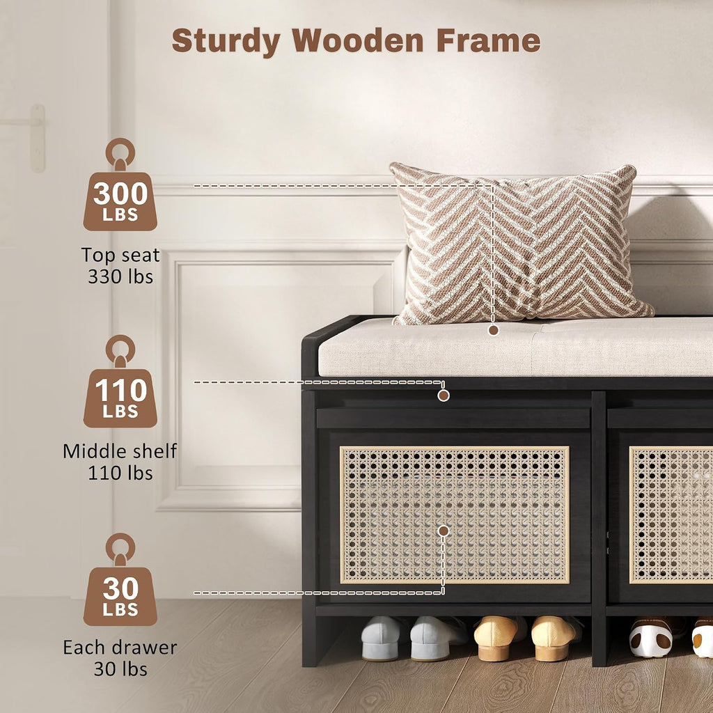 lumisol 48" entryway shoe bench, retro storage bench, package contents