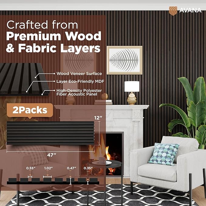 Avana Modern Acoustic Wood Wall Panels – 47.2 x 12.6 Inch Smoke Oak Acoustic (2 PCs)