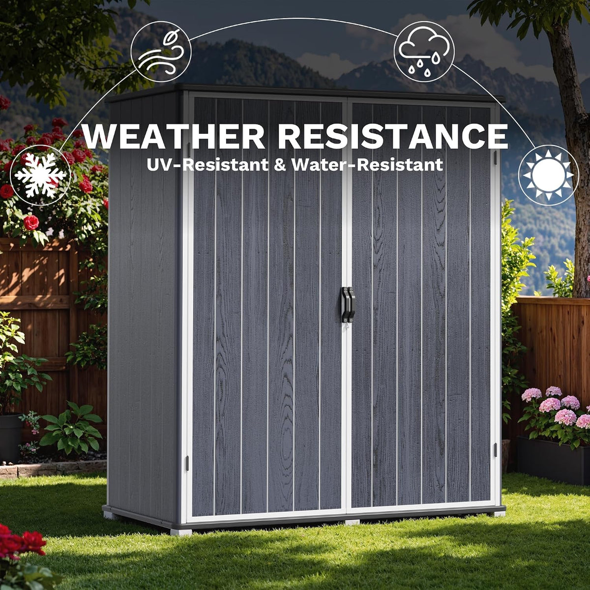 devoko 5x3 ft resin storage shed with floor showing dimensions