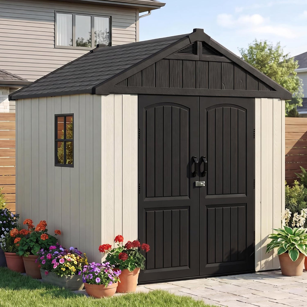 Devoko 8 x 6 FT Resin Storage Shed with Floor, Outdoor Plastic Shed