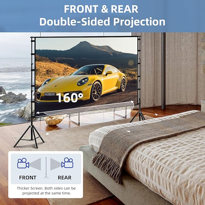 TOWOND Projector Screen and Stand, 120 inch Outdoor Projection Screen, Portable
