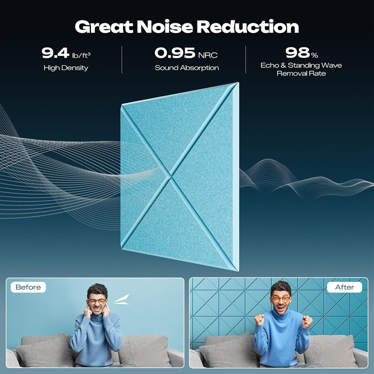 sonicism 12 pack x-lined acoustic panels, close-up detail