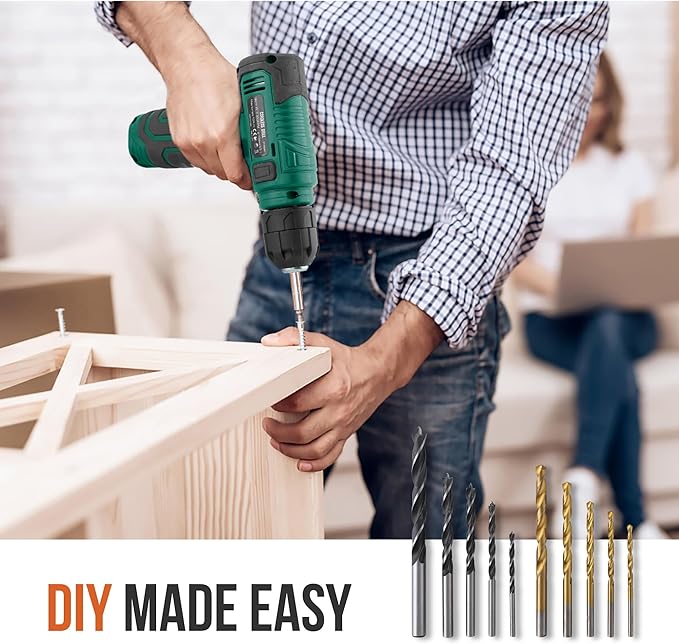 Hi-Spec 110pc Green 8V USB Electric Power Cordless Drill Driver Set. Drill Bits
