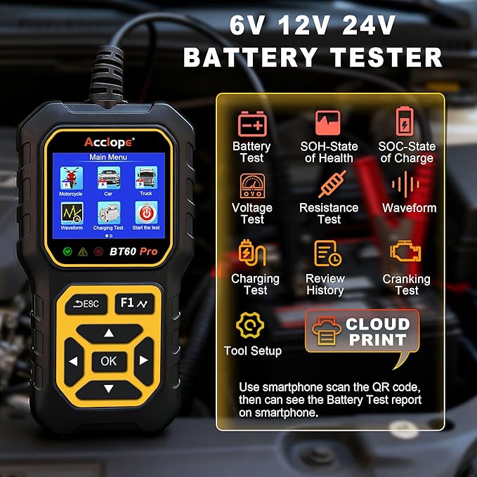 Acclope BT60 Pro Car Battery Tester, Digital Analyzer