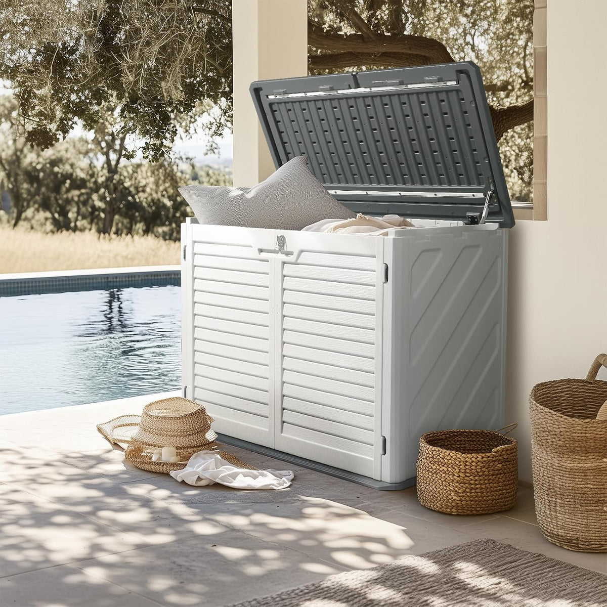 vingli upgraded 31.5 cu.ft plastic outdoor storage shed, side view