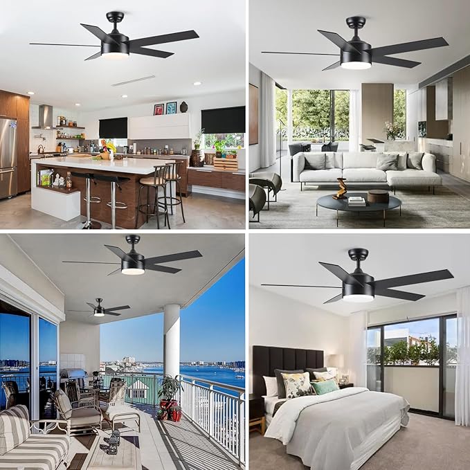 POCHFAN 52 inch Black Ceiling Fans