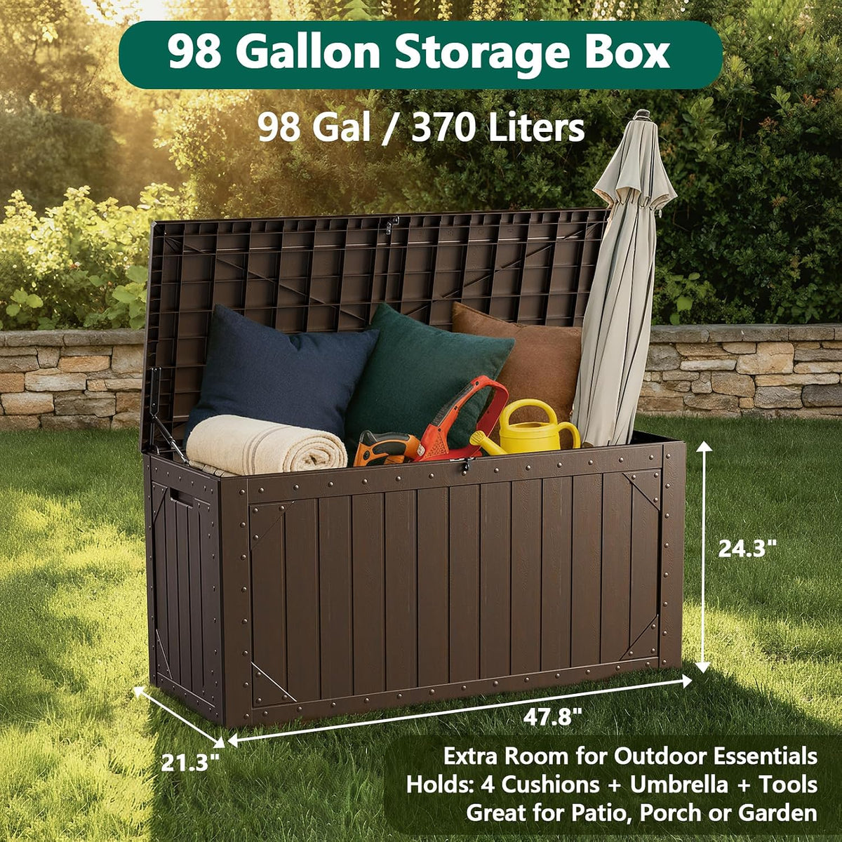 outdoor storage box, 98 gallon deck box, outdoor, package contents