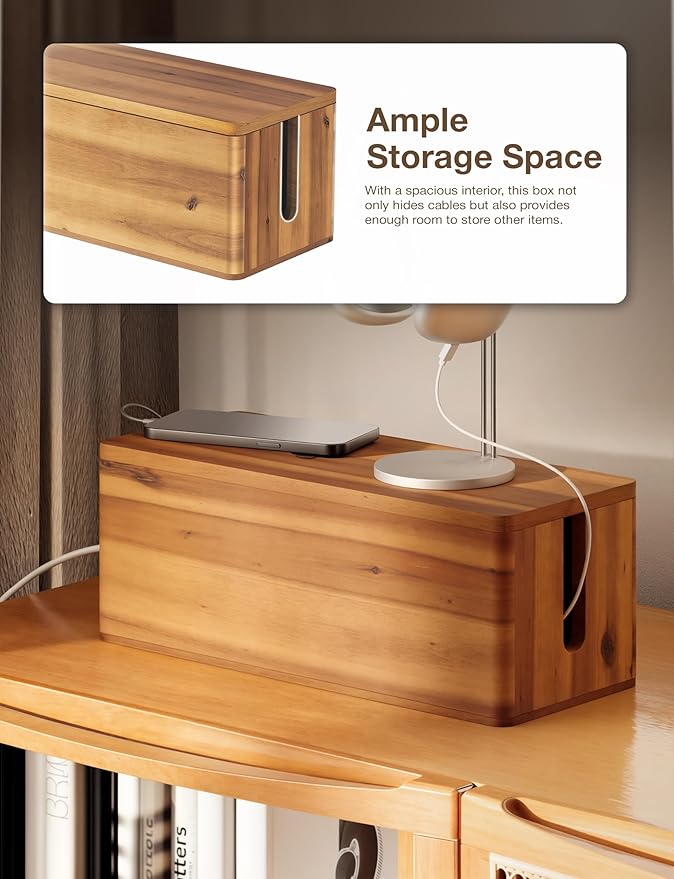 TIDITA Acacia Wood Cable Management Box Round Edge