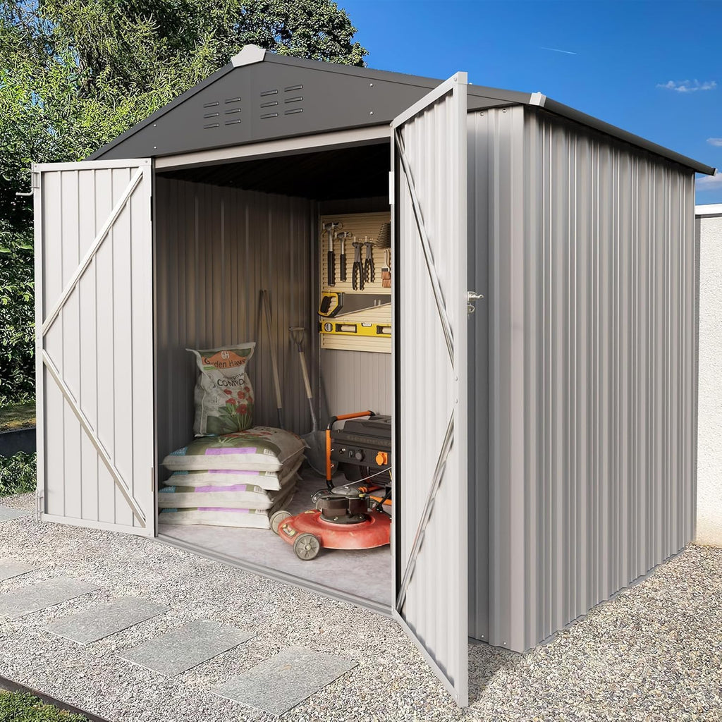 greesum 6x4ft outdoor storage shed, utility tool shed, close-up detail