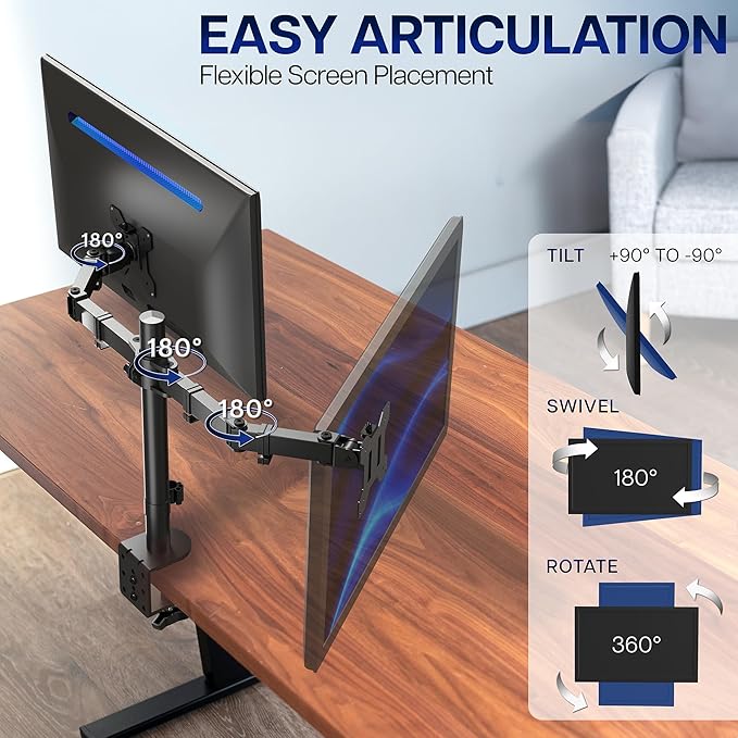 VIVO Dual Monitor Desk Mount, Heavy Duty Fully Adjustable Steel Stand, Holds 2