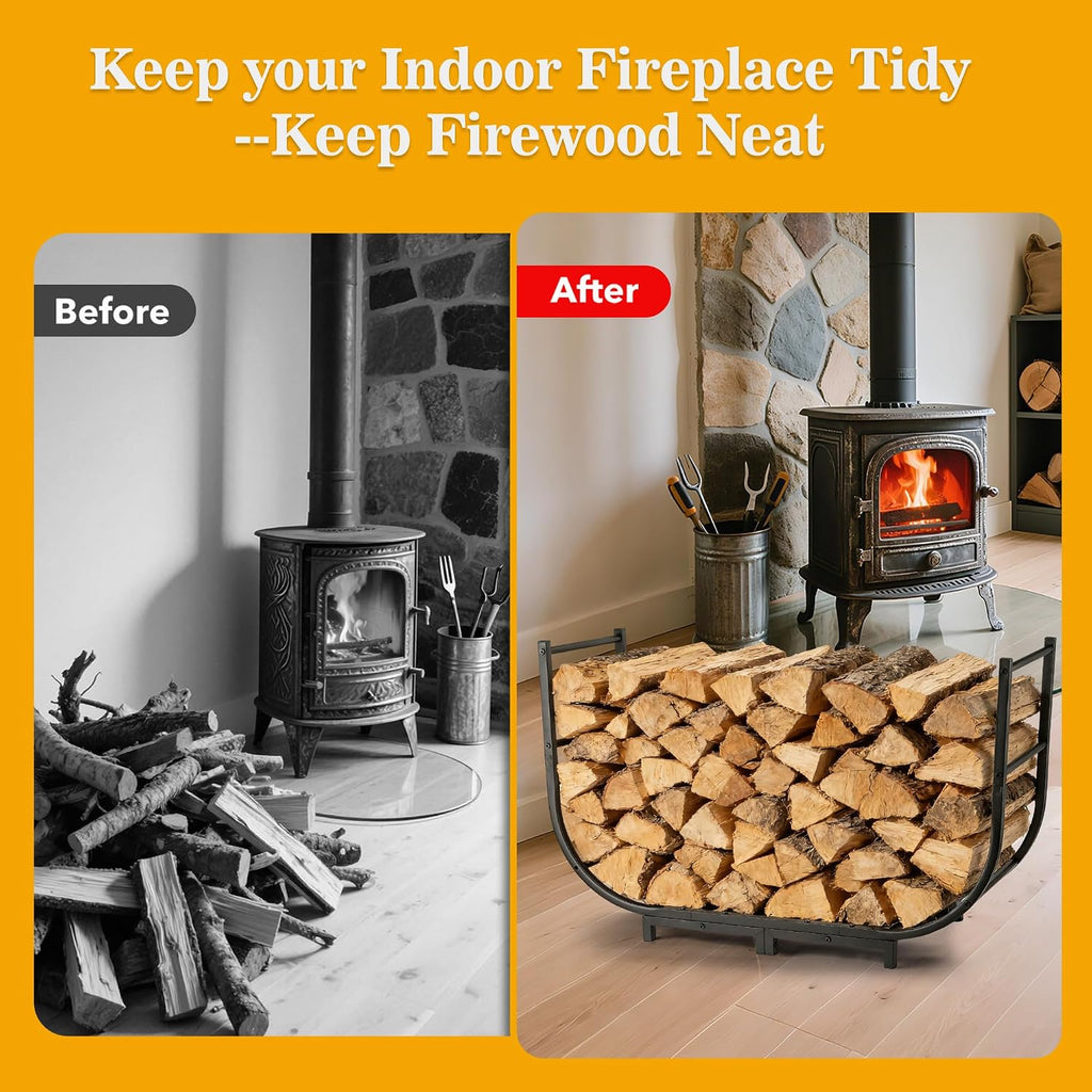 facka 40 inch firewood rack outdoor, metal wood shown in use