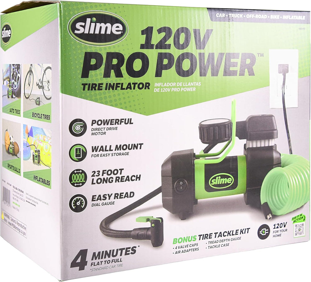 Slime 40045 Home Tire Inflator, Wall Mounted 120V, SUV, 4x4 Air Compressor, H...