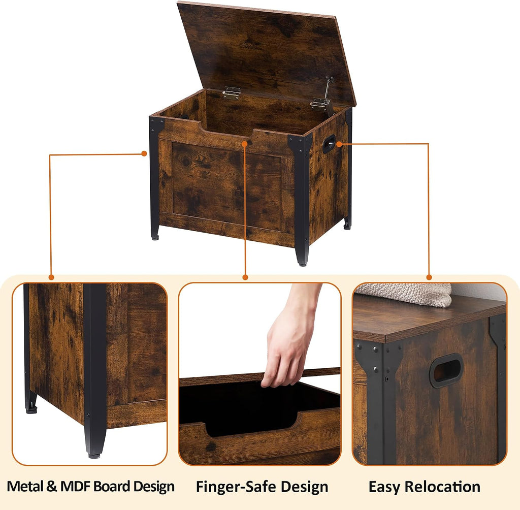 idealhouse 23.6" storage bench with 2 safety hinges showing dimensions