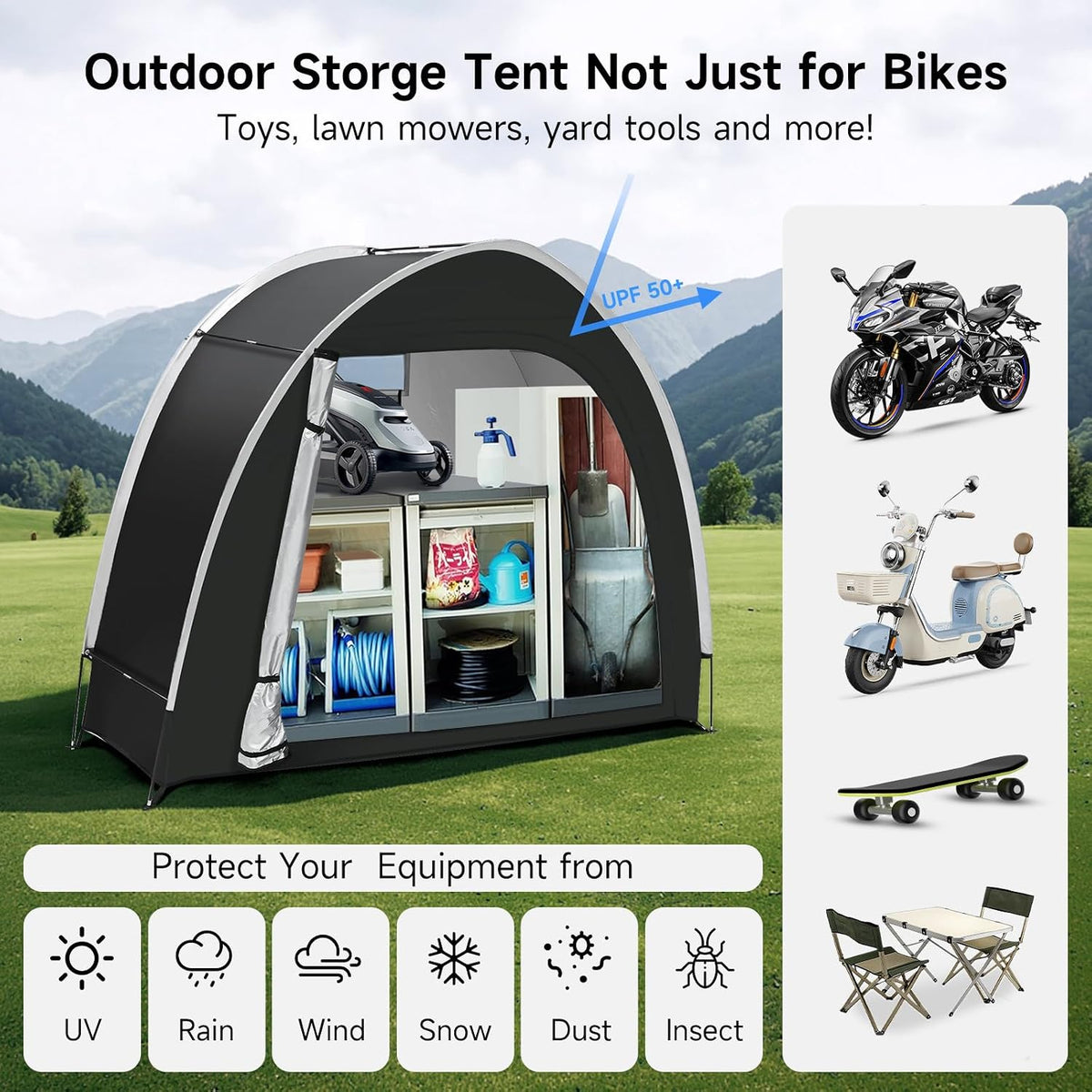 bike storage tent, pu5000 waterproof outdoor shed for showing dimensions