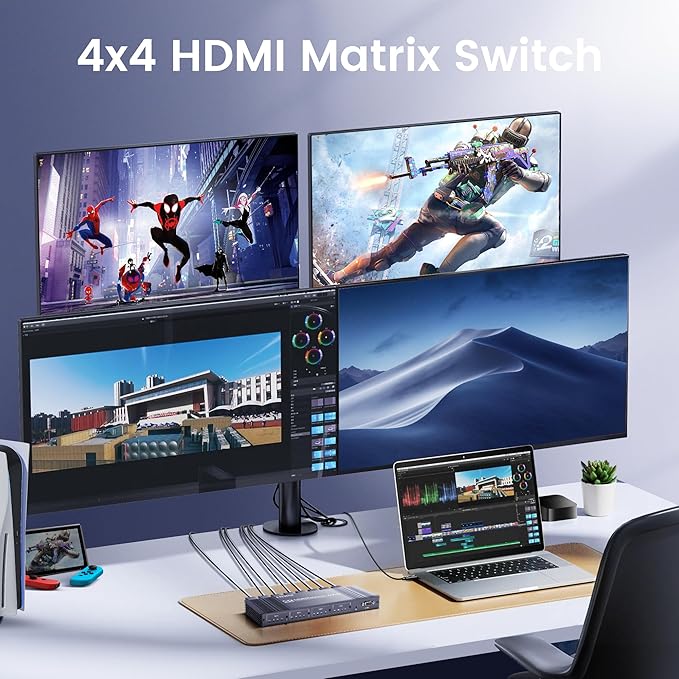 4x4 HDMI Matrix Switch 4K 30Hz, 4 in 4 Out HDMI Switch