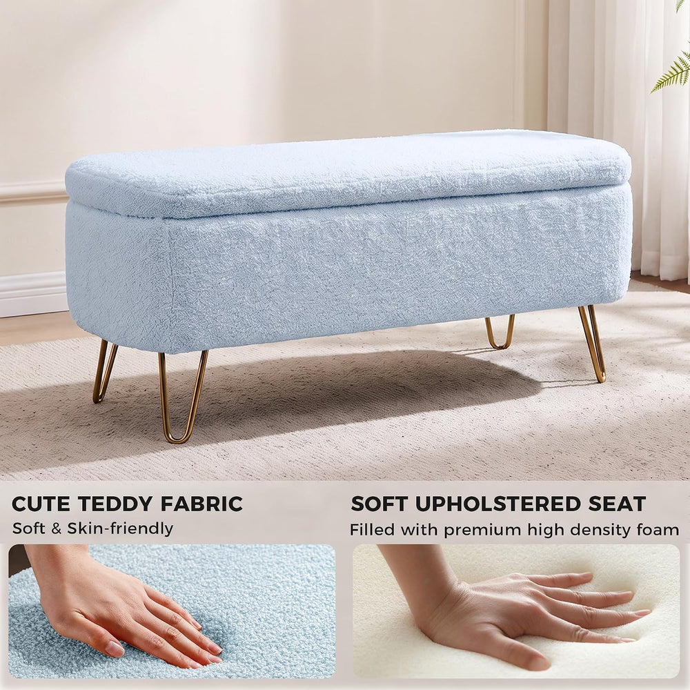 End of Bed Storage Bench for Bedroom, Small Boucle Storage Ottoman for Living...