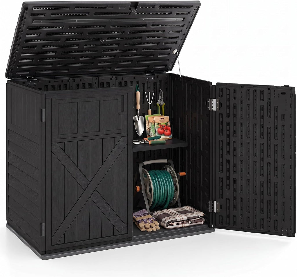 DREAMADE Horizontal Outdoor Storage Cabinet, 20 Cu.Ft Resin Shed, Black