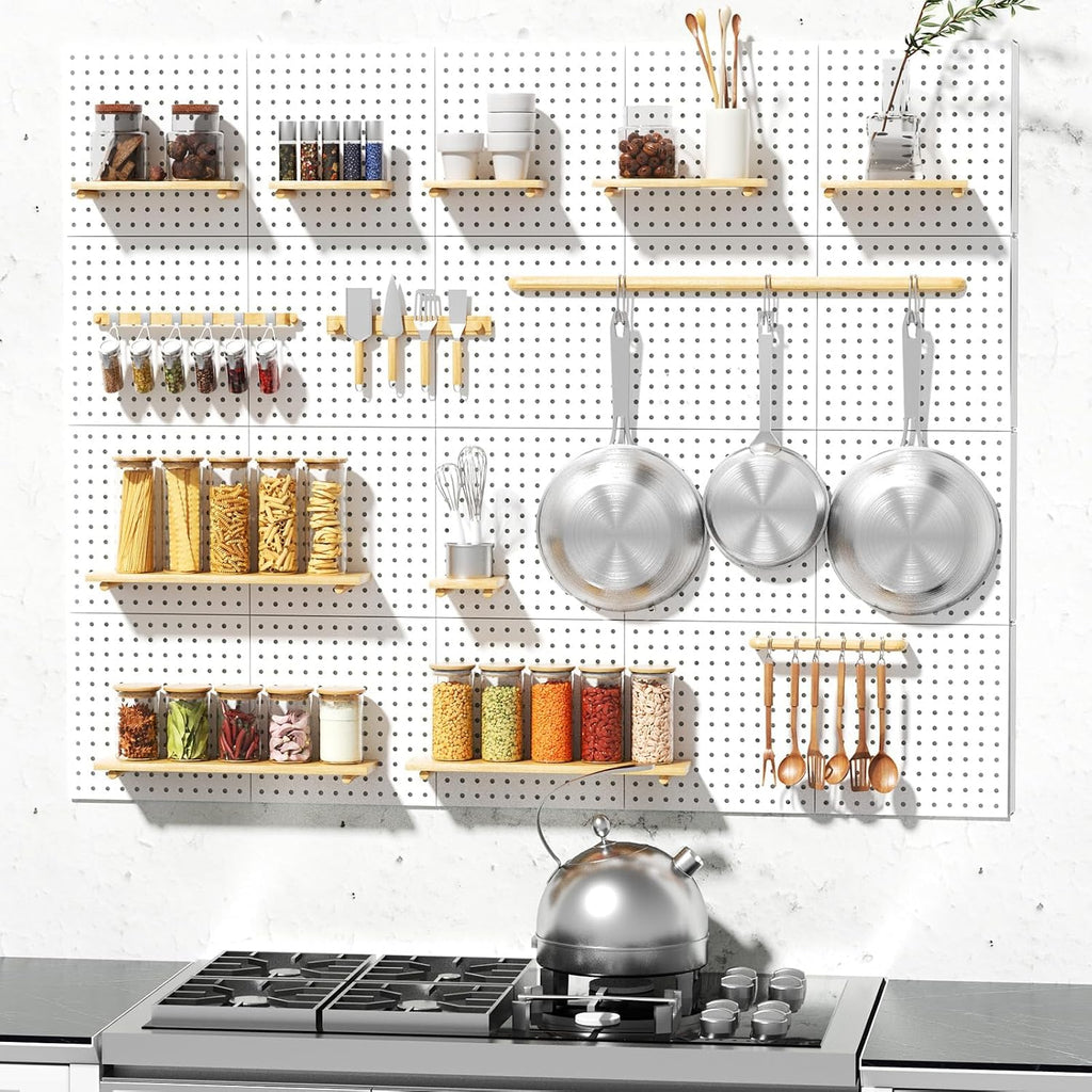 FZK Modular Plastic Pegboard Wall Organizer Kit, White， 12x12, 4 Panels