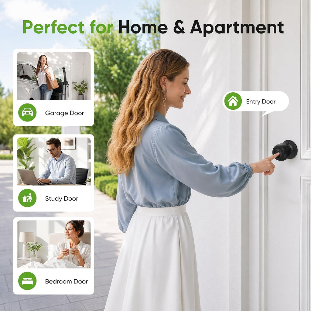 Fingerprint Door Lock, D268 Smart Fingerprint Door Knob with Lock, Biometric Door knob with App Control & Key, Keyless Thumbprint Entry Door Lock for Bedroom, Front Door, Home, Apartment Garage Office