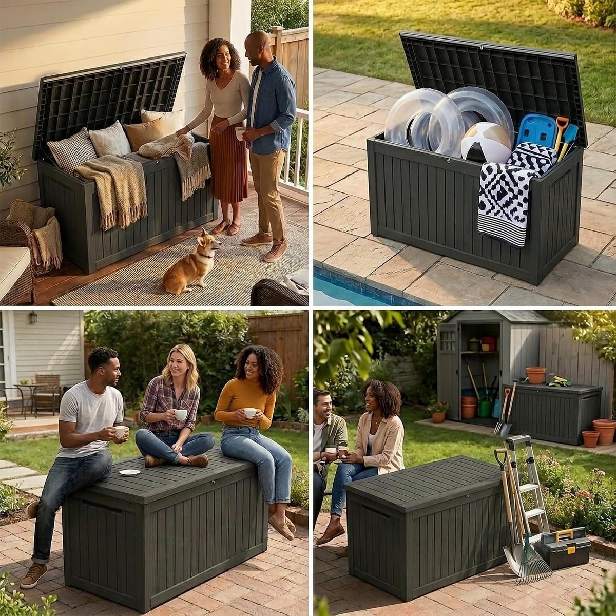 320 gallon extra-large outdoor storage box, waterproof lockable, side view