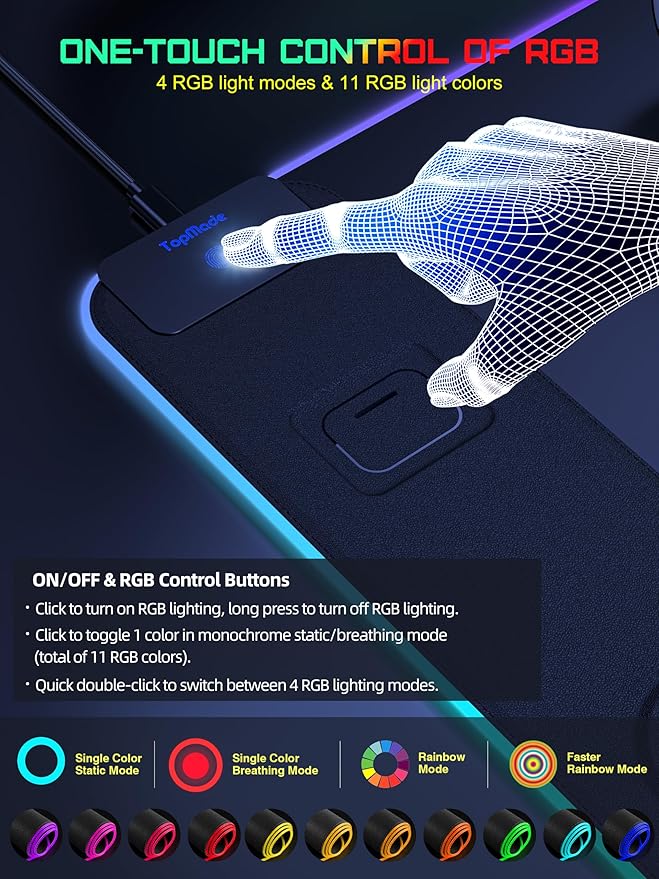 TopMade Wireless Charging Mouse Pad, RGB Gaming Mousepad Home Office Desk Pad