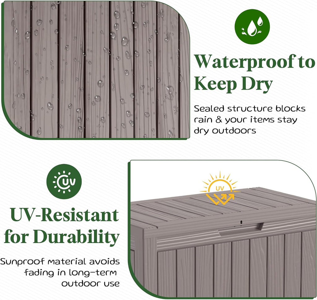 patiozen 60 gallon outdoor storage box, waterproof patio, close-up detail