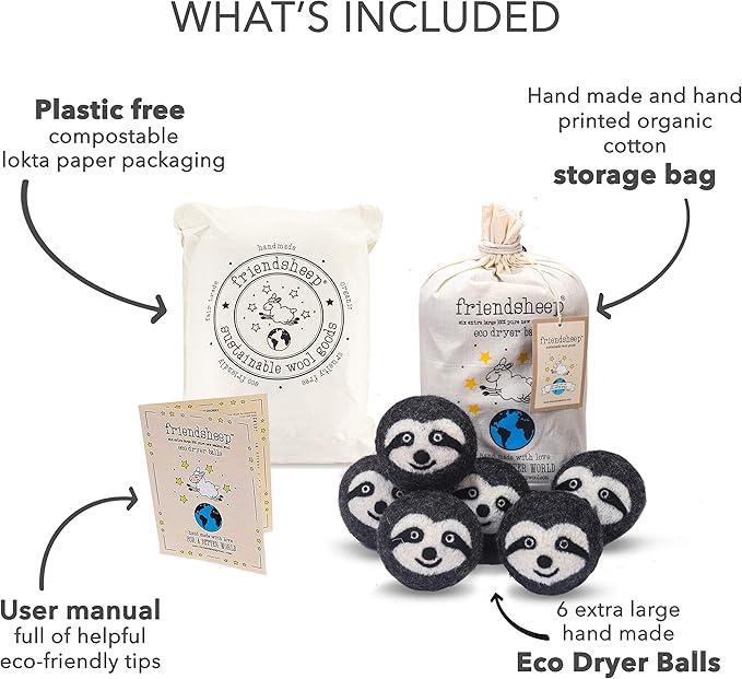 Friendsheep Wool Dryer Balls, Organic Reusable Fabric Softener Alternative (6 Pack)